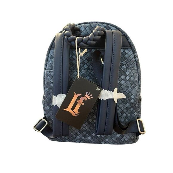 Loungefly Woven Faux Denim Blue Mini Backpack Rope Detail Convertible NWT main image 2